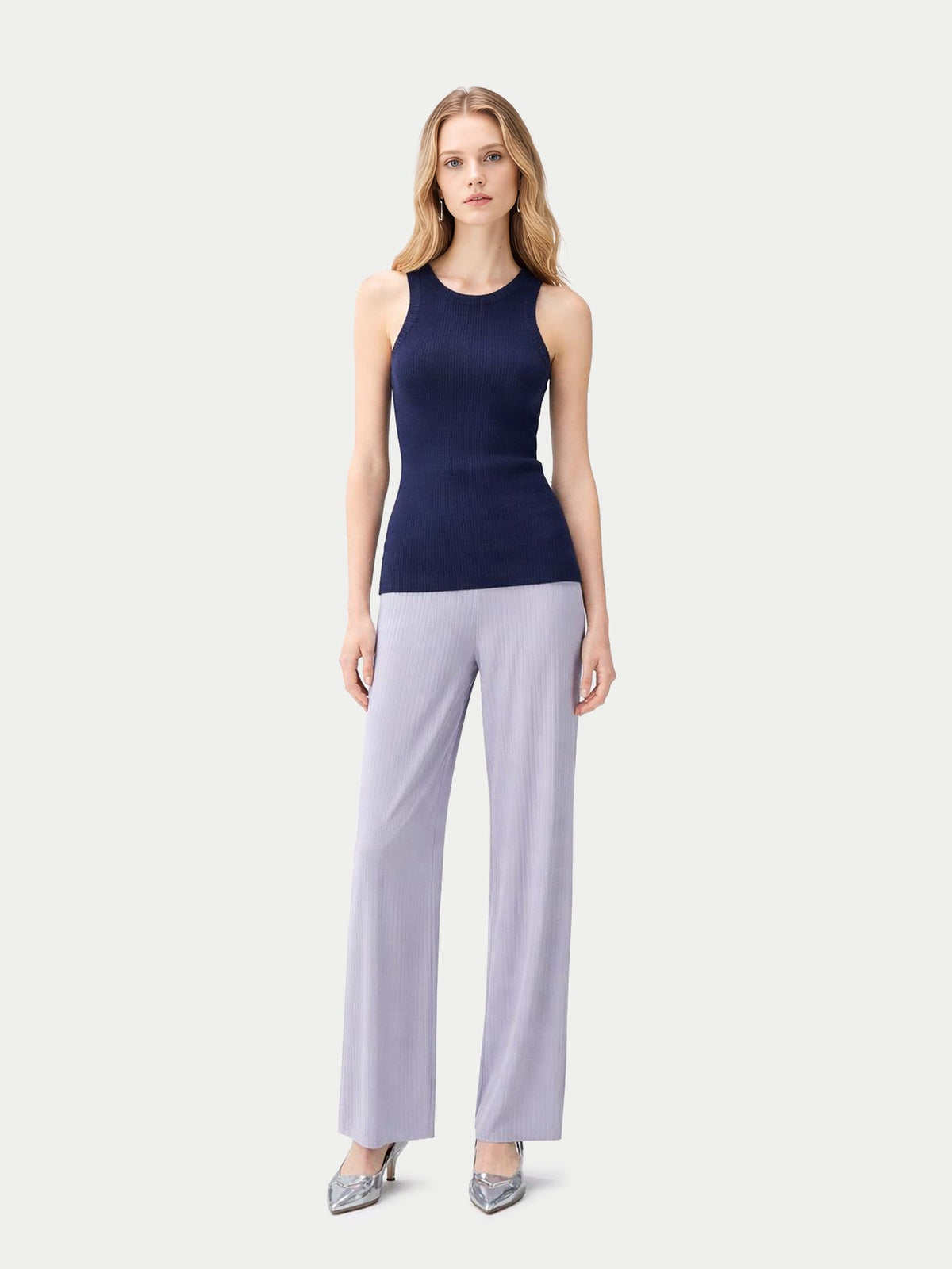 Ribbed Cotton Silk Cashmere Blend Tank Top — Dark Indigo