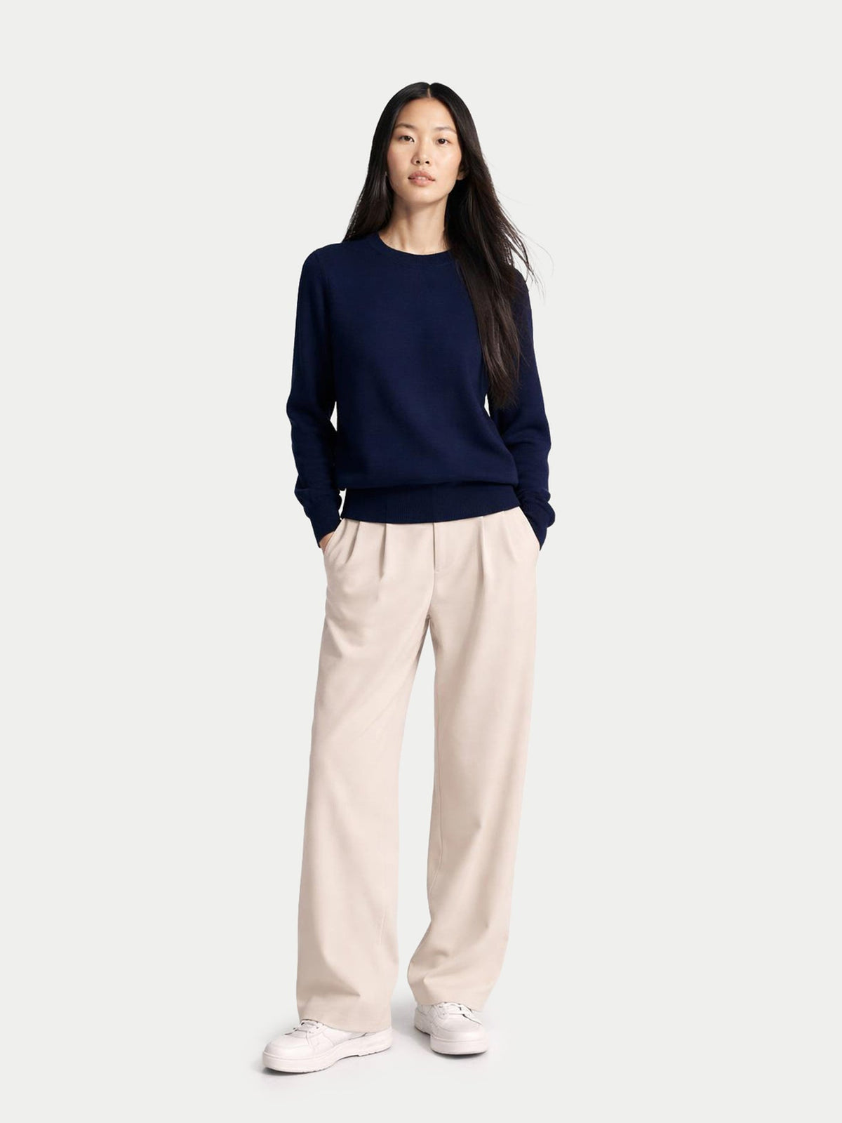 Women C-neck Cashmere Sweater — Dark Indigo