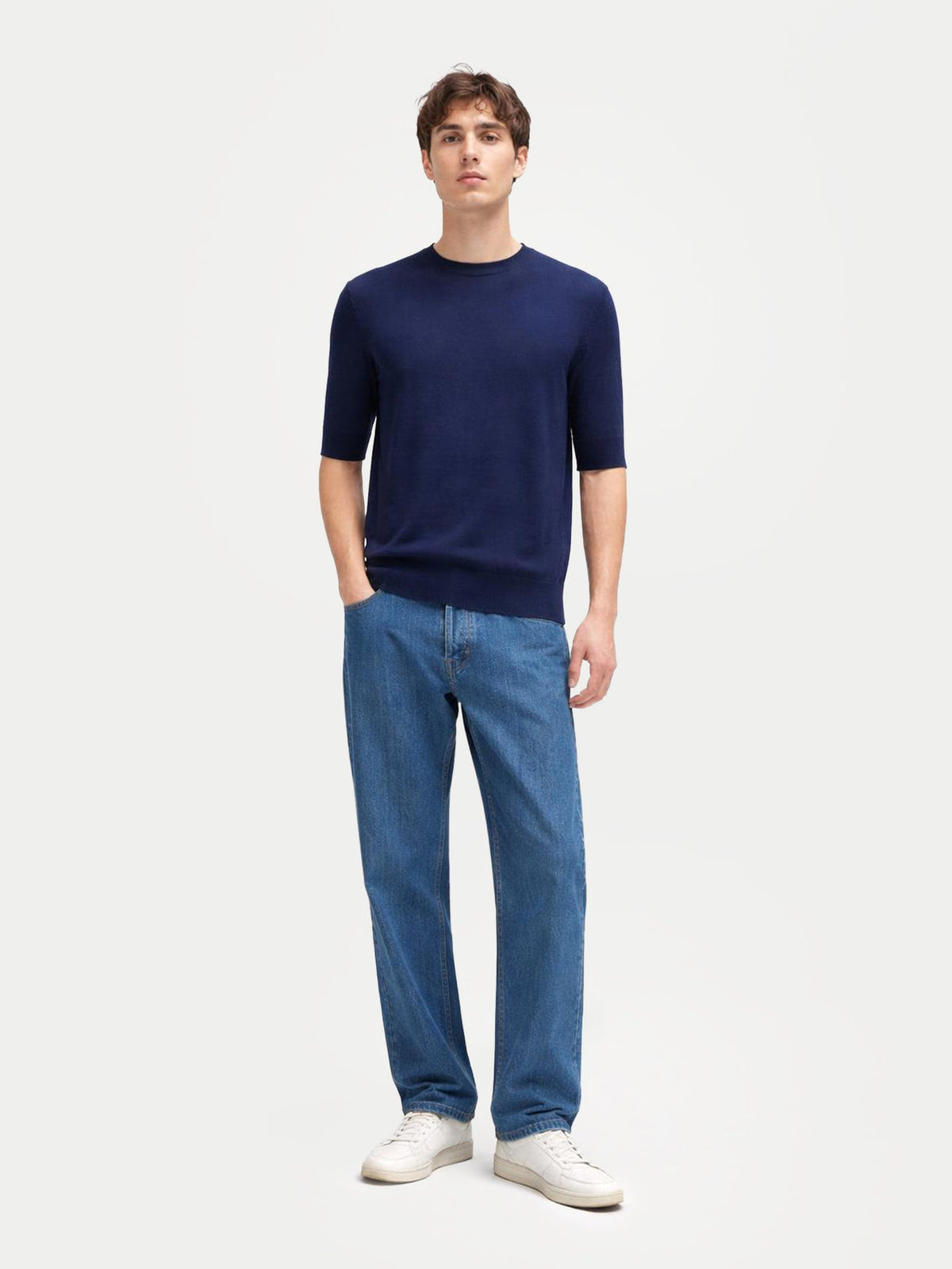 Silk Cashmere Crew Neck T-shirt — Dark Indigo