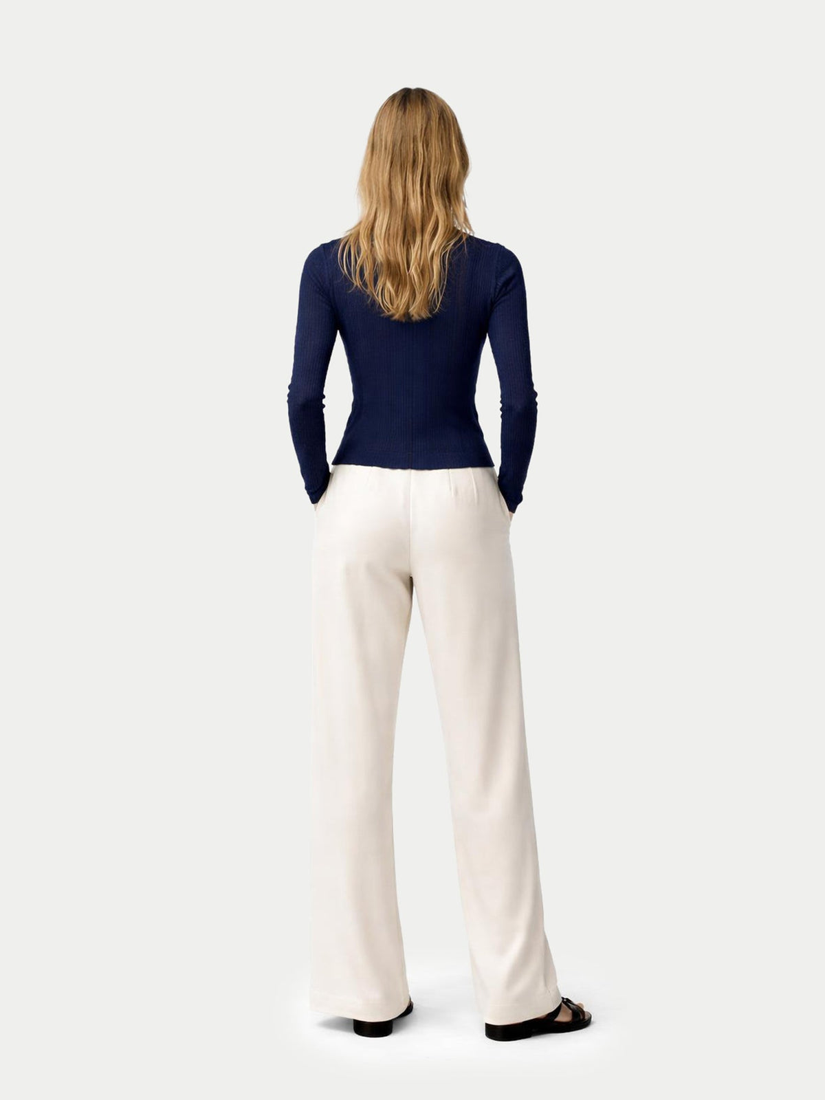 Hidden Button-front Cashmere Silk Cardigan — Dark Indigo