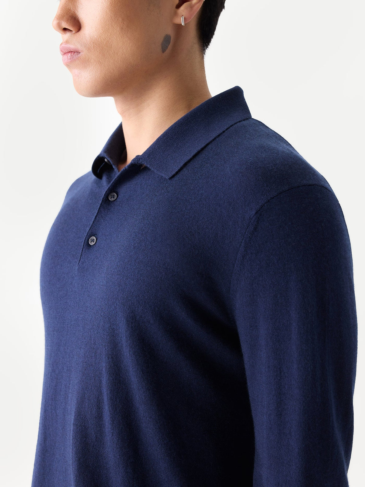 Men Classic Polo Shirt With Long Sleeve — Dark Indigo