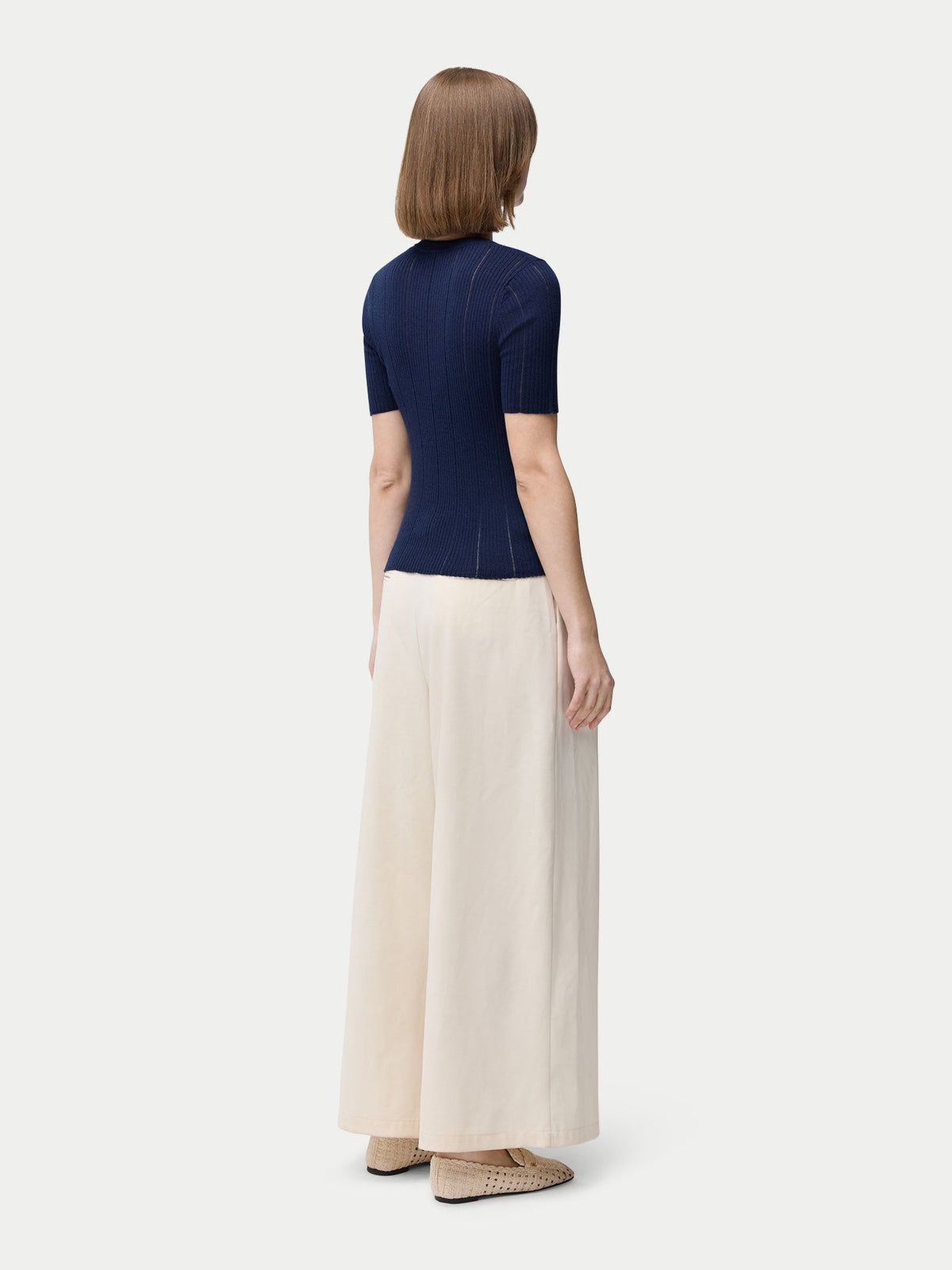 Ajour-knit Cashmere Silk Top — Dark Indigo