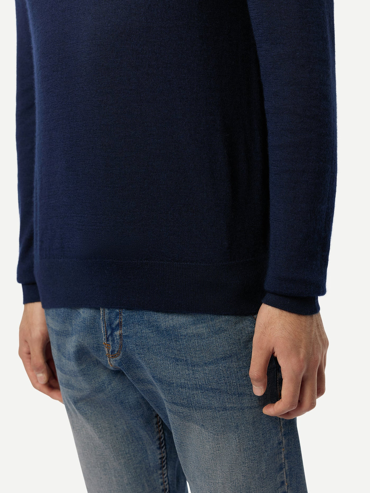 Men Cashmere Silk High Neck Sweater — Dark Indigo