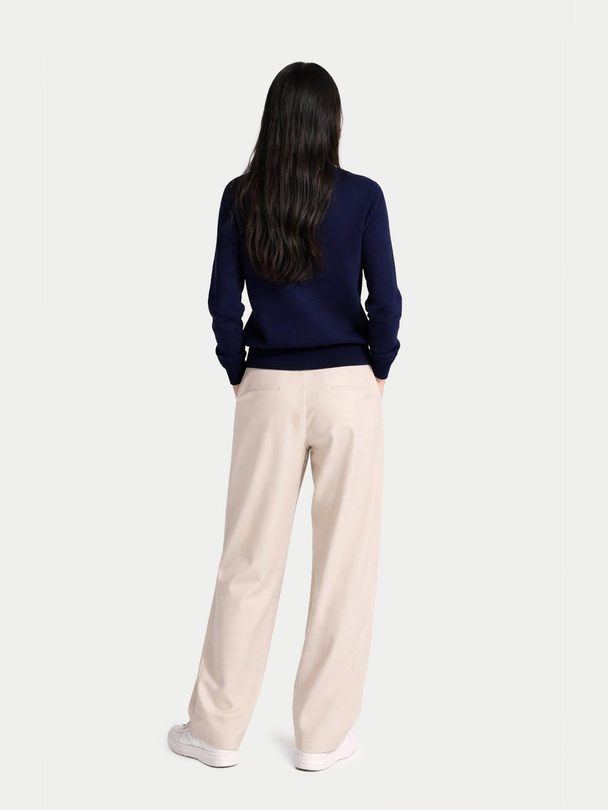 Women C-neck Cashmere Sweater — Dark Indigo