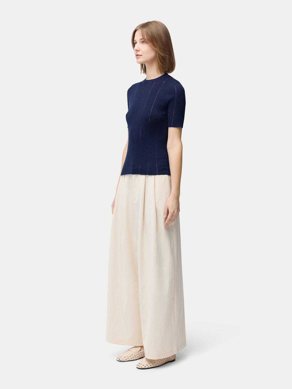 Ajour-knit Cashmere Silk Top — Dark Indigo