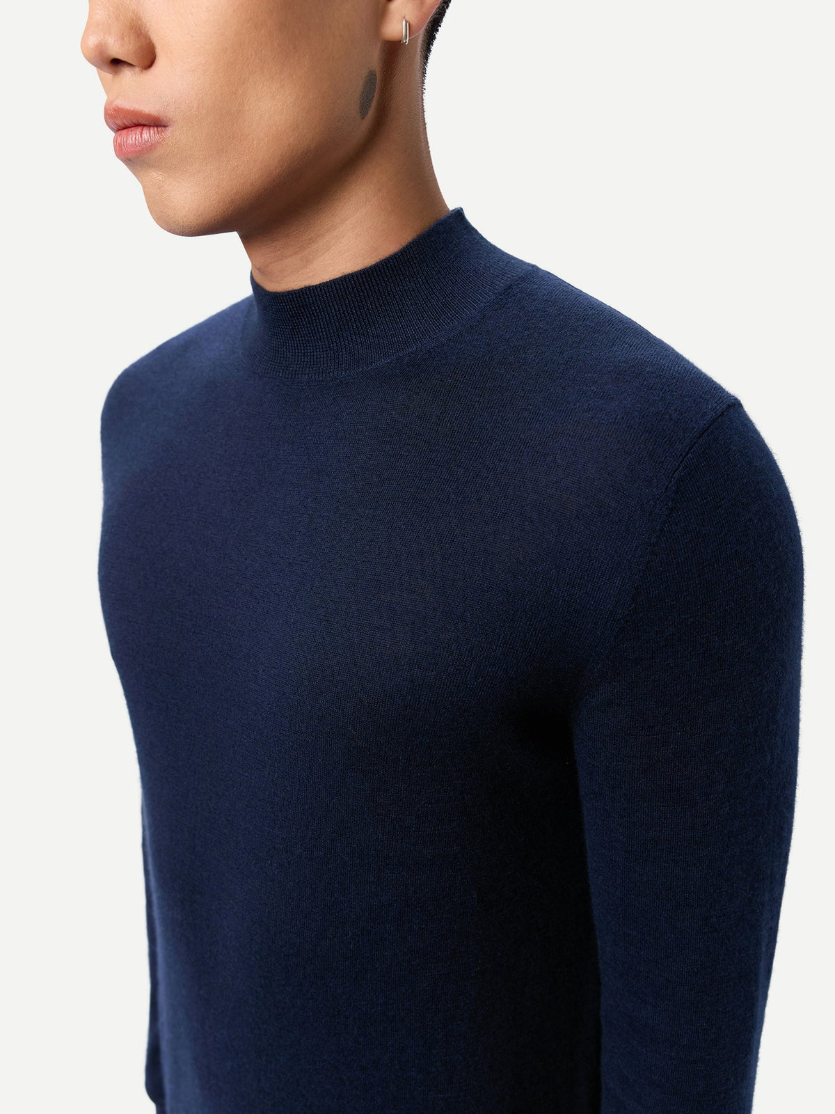 Men Cashmere Silk High Neck Sweater — Dark Indigo