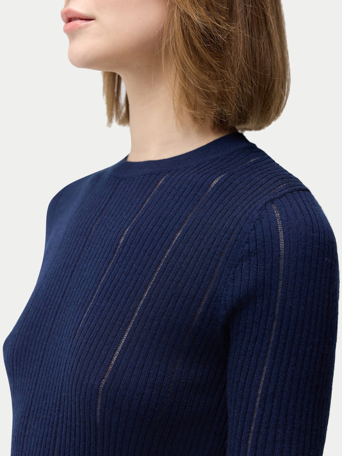 Ajour-knit Cashmere Silk Top — Dark Indigo