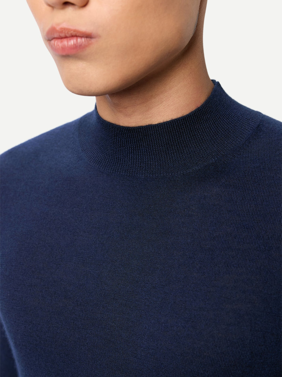 Men Cashmere Silk High Neck Sweater — Dark Indigo