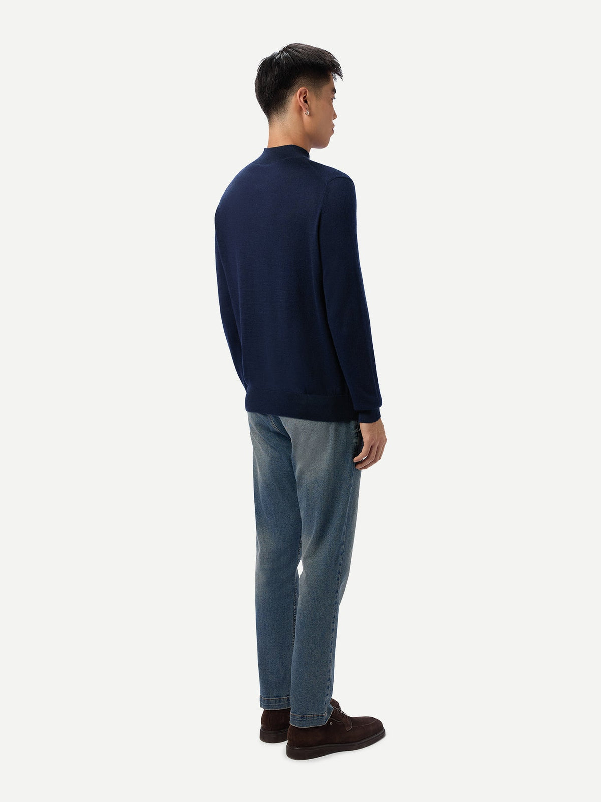 Men Cashmere Silk High Neck Sweater — Dark Indigo
