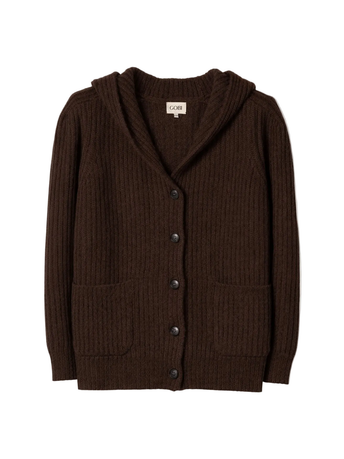 Wide-shoulder Hooded Cashmere Cardigan — Deep Mole