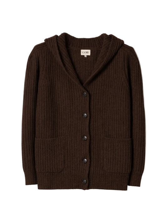 Wide-shoulder Hooded Cashmere Cardigan — Deep Mole