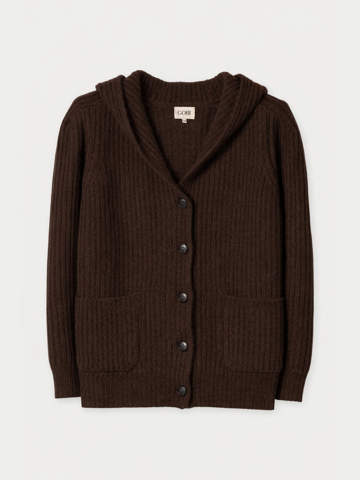 Wide-shoulder Hooded Cashmere Cardigan — Deep Mole