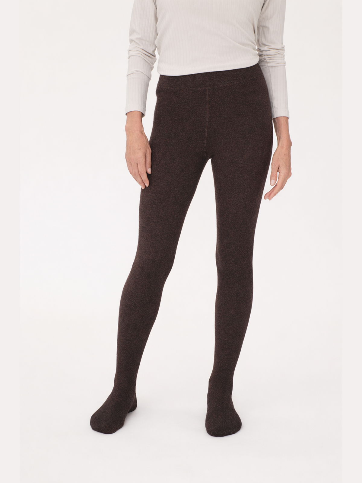 High-rise Cashmere Knit Tights — Deep Mole