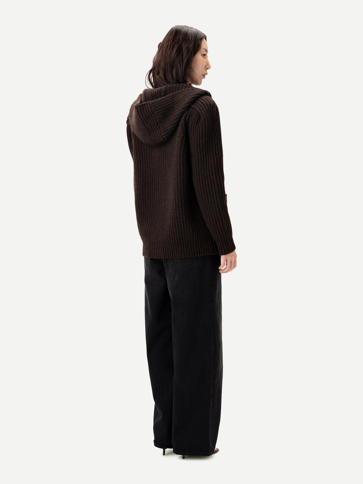 Wide-shoulder Hooded Cashmere Cardigan — Deep Mole