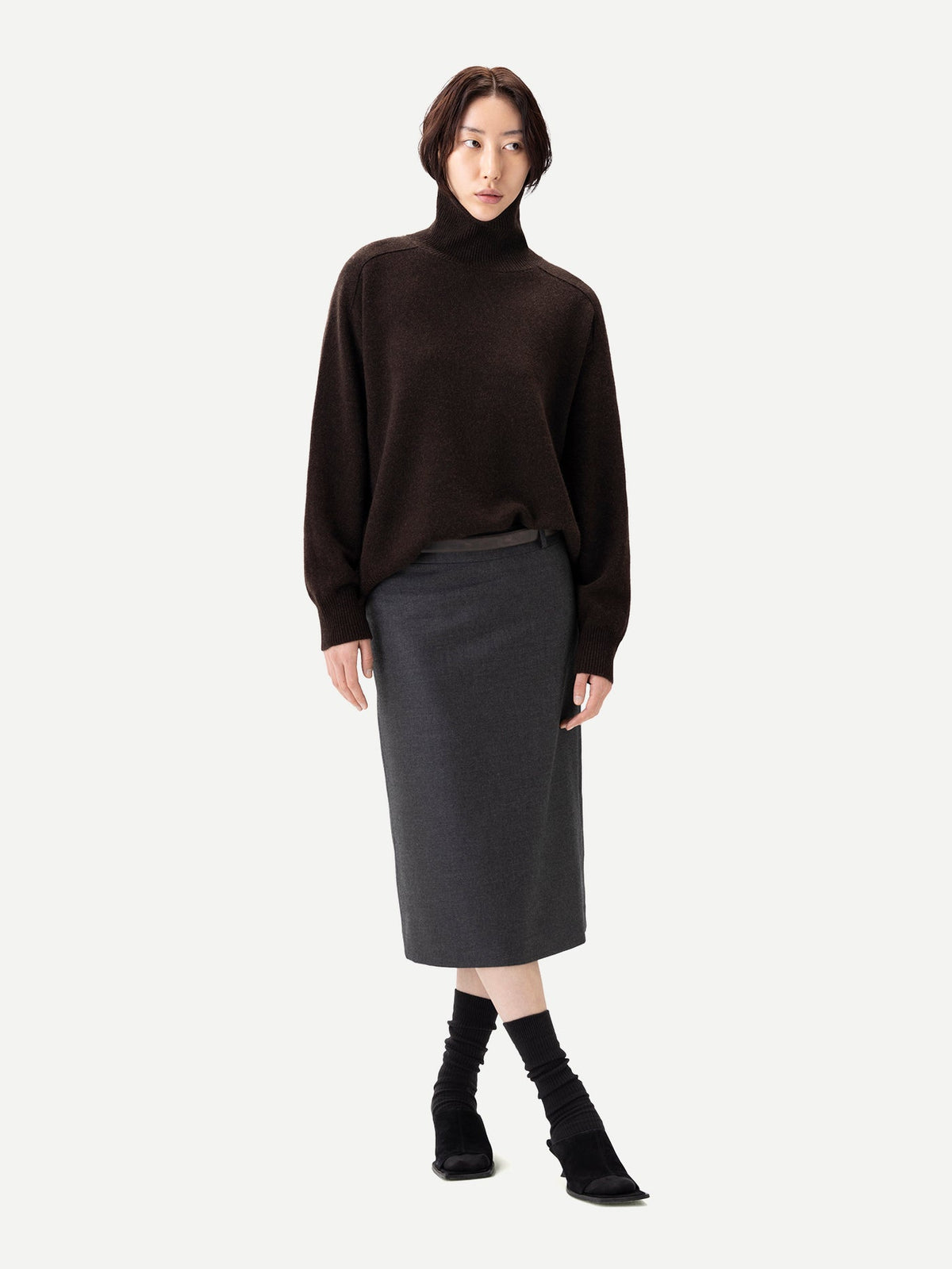 Unisex High-neck Cashmere Sweater — Deep Mole