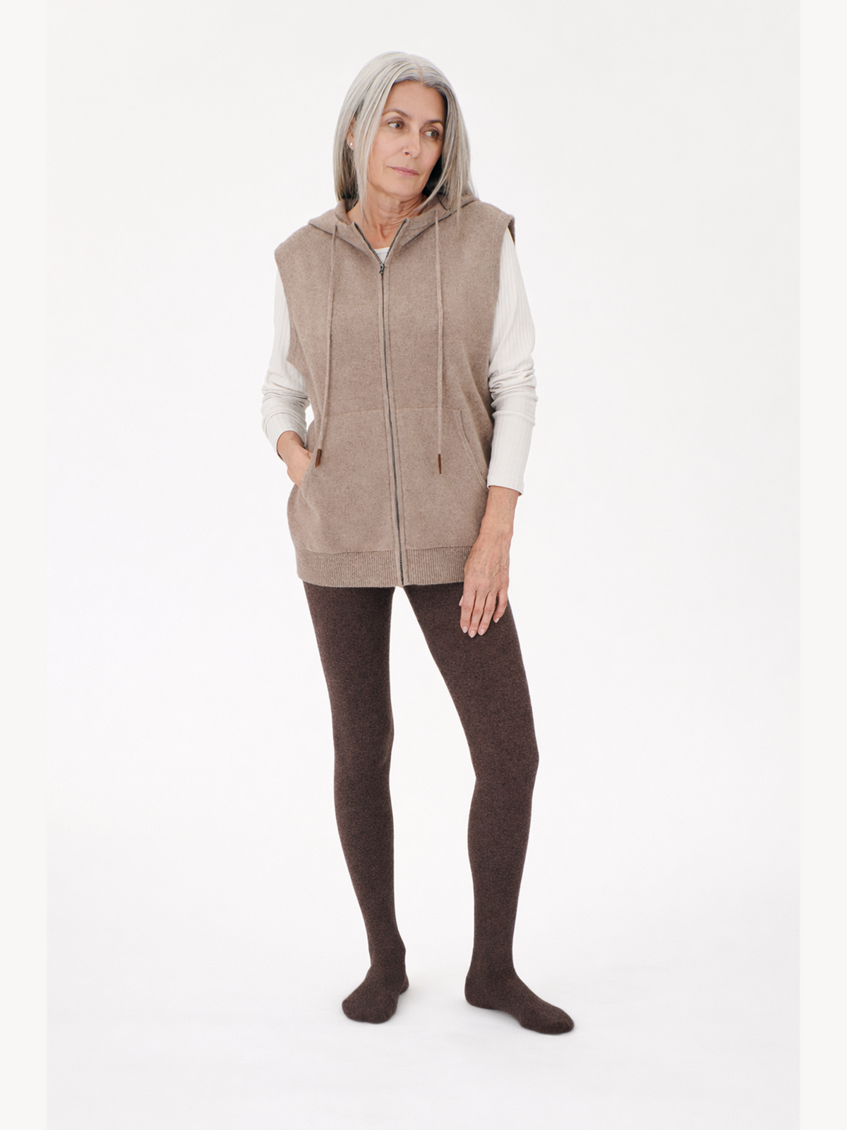 High-rise Cashmere Knit Tights — Deep Mole