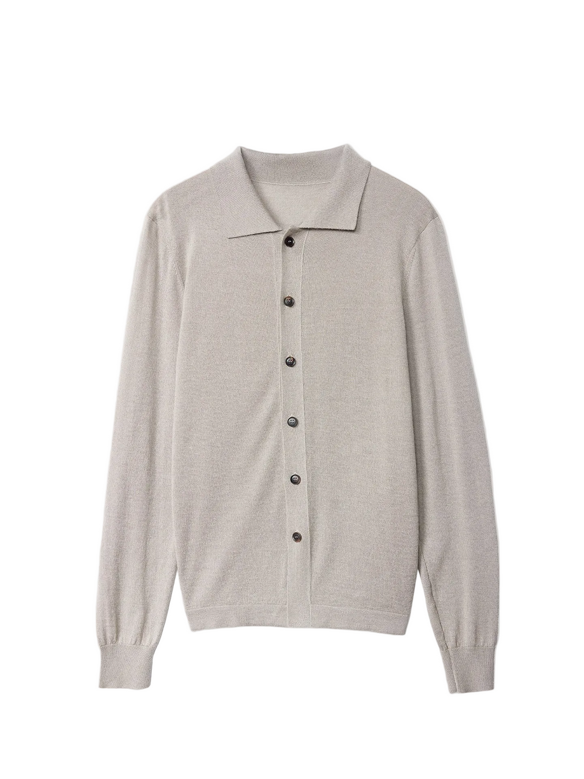Cashmere Silk Polo-neck Cardigan — Deep Taupe