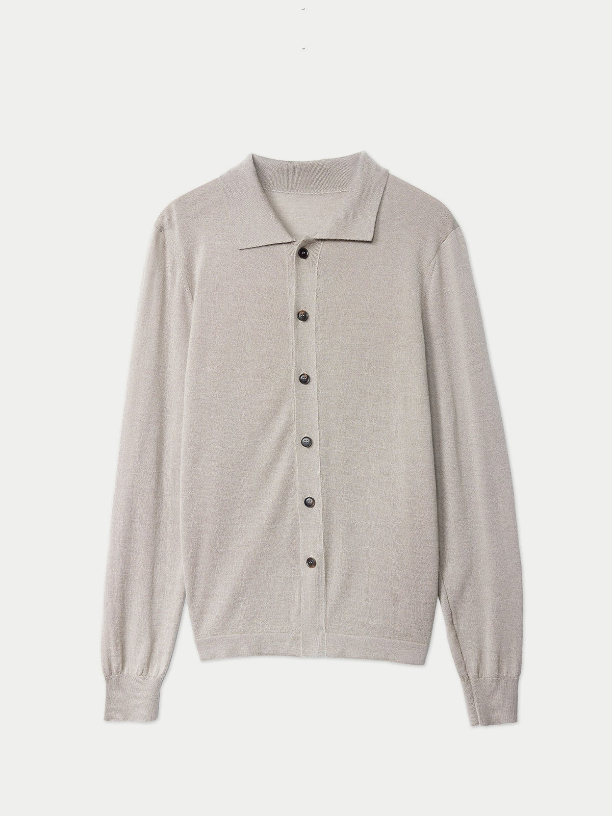 Cashmere Silk Polo-neck Cardigan — Deep Taupe