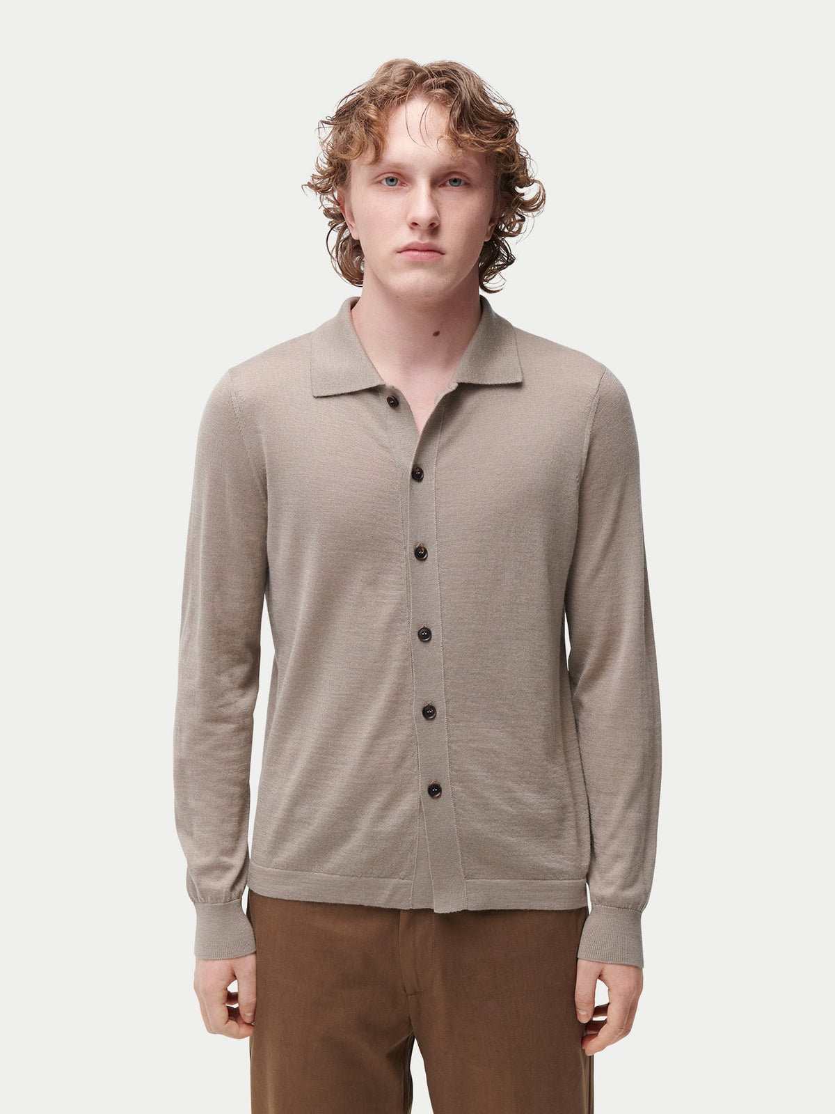 Cashmere Silk Polo-neck Cardigan — Deep Taupe