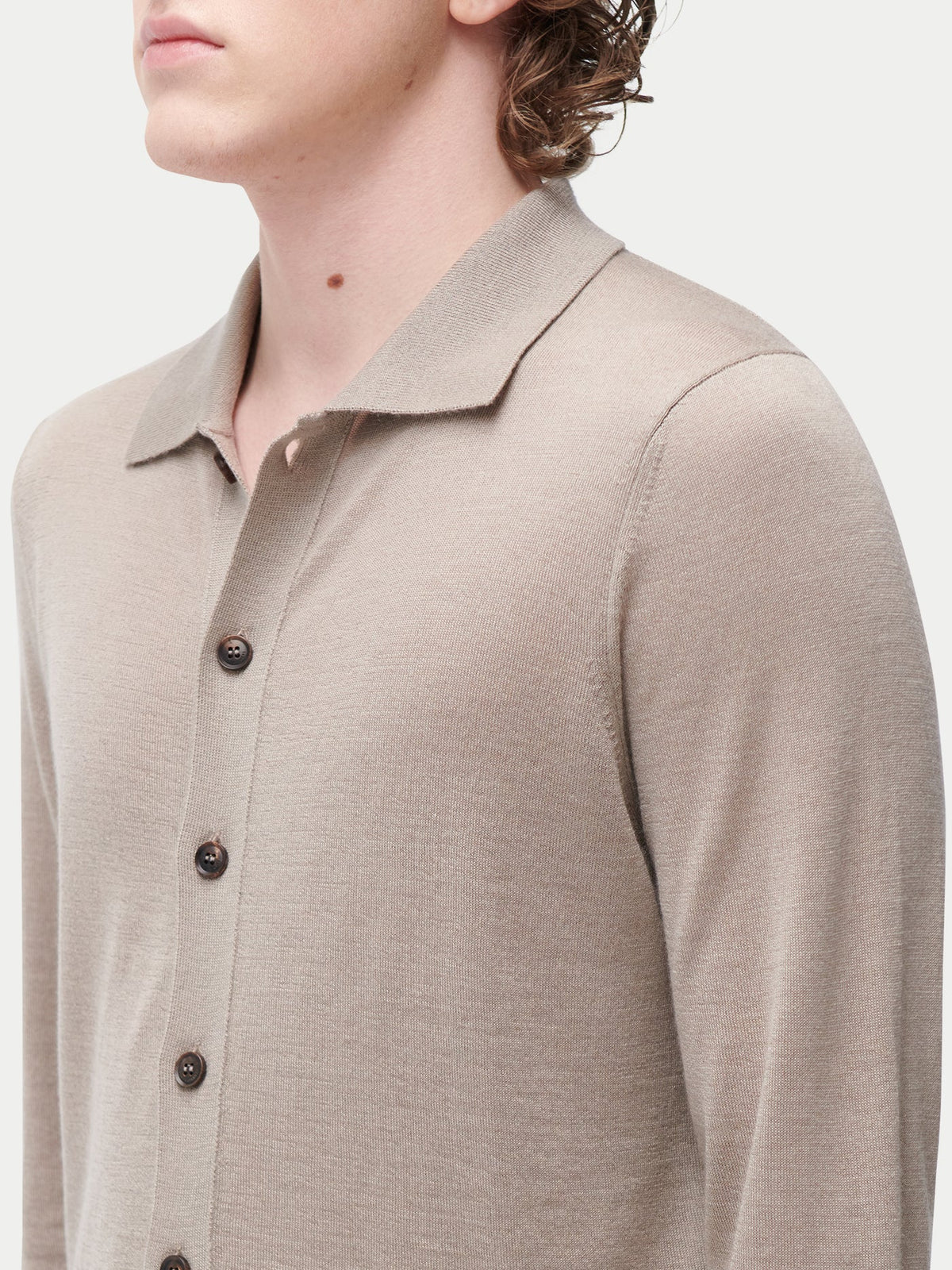 Cashmere Silk Polo-neck Cardigan — Deep Taupe