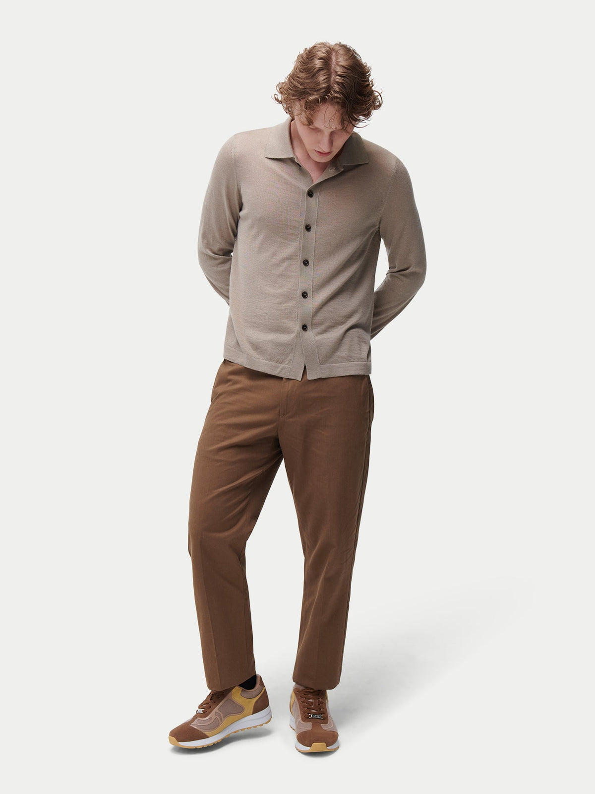 Cashmere Silk Polo-neck Cardigan — Deep Taupe