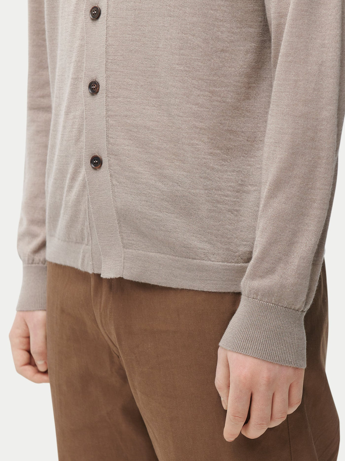 Cashmere Silk Polo-neck Cardigan — Deep Taupe