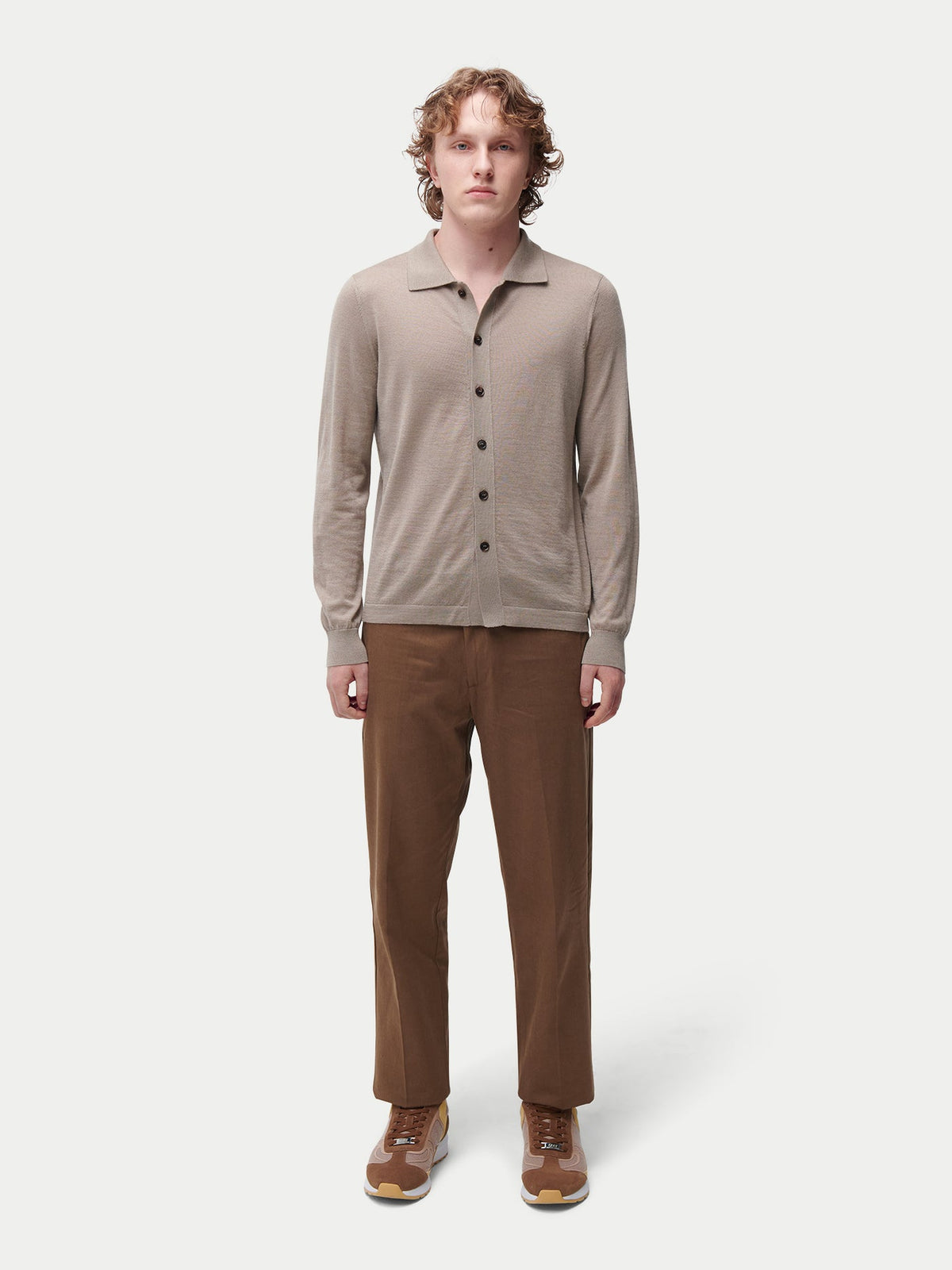 Cashmere Silk Polo-neck Cardigan — Deep Taupe