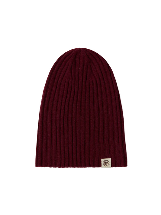 Cashmere Rib Knit Hat — Deep Wine