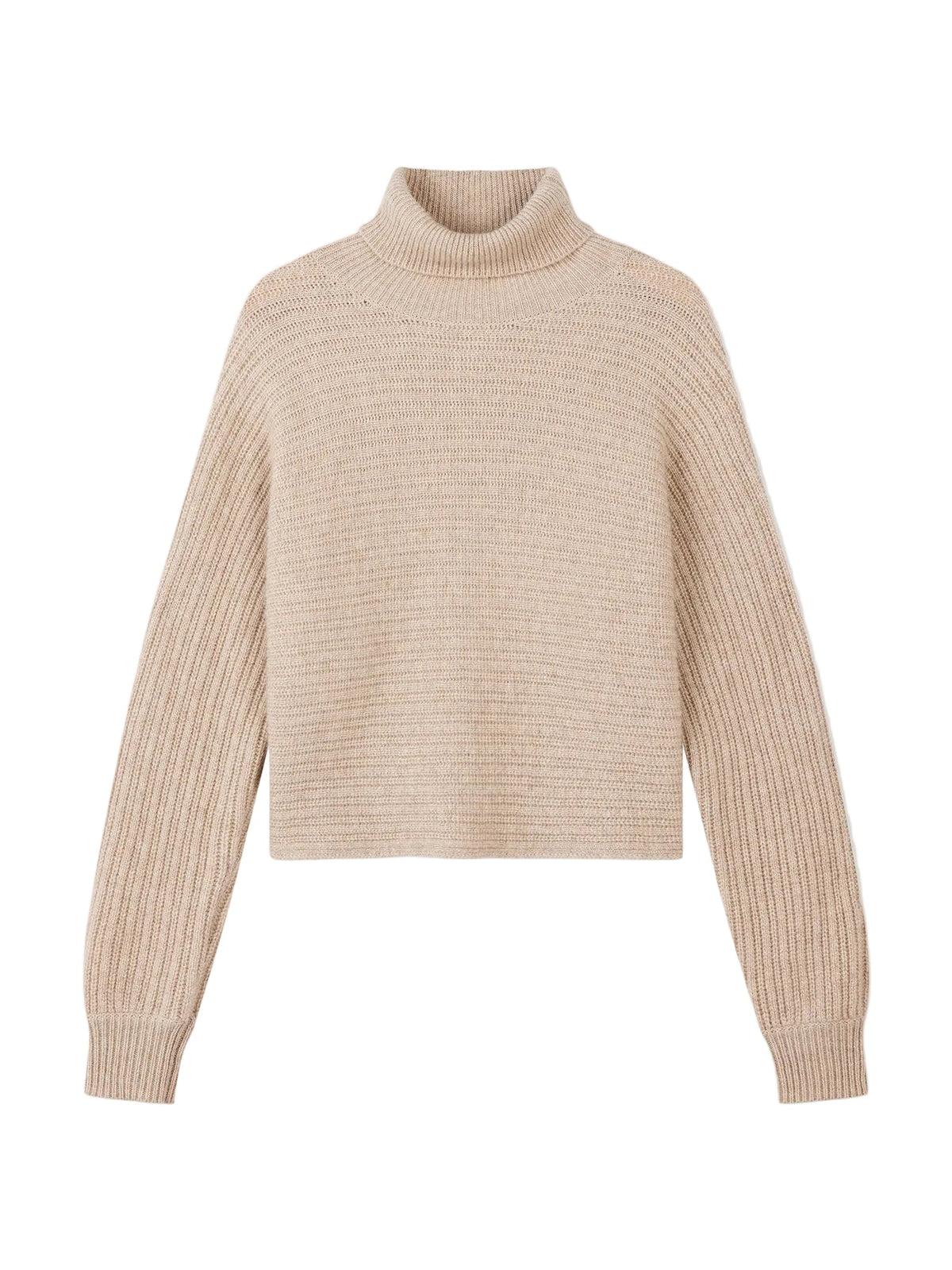 Natural Color Cashmere Cropped T-neck Sweater — Dusty Beige