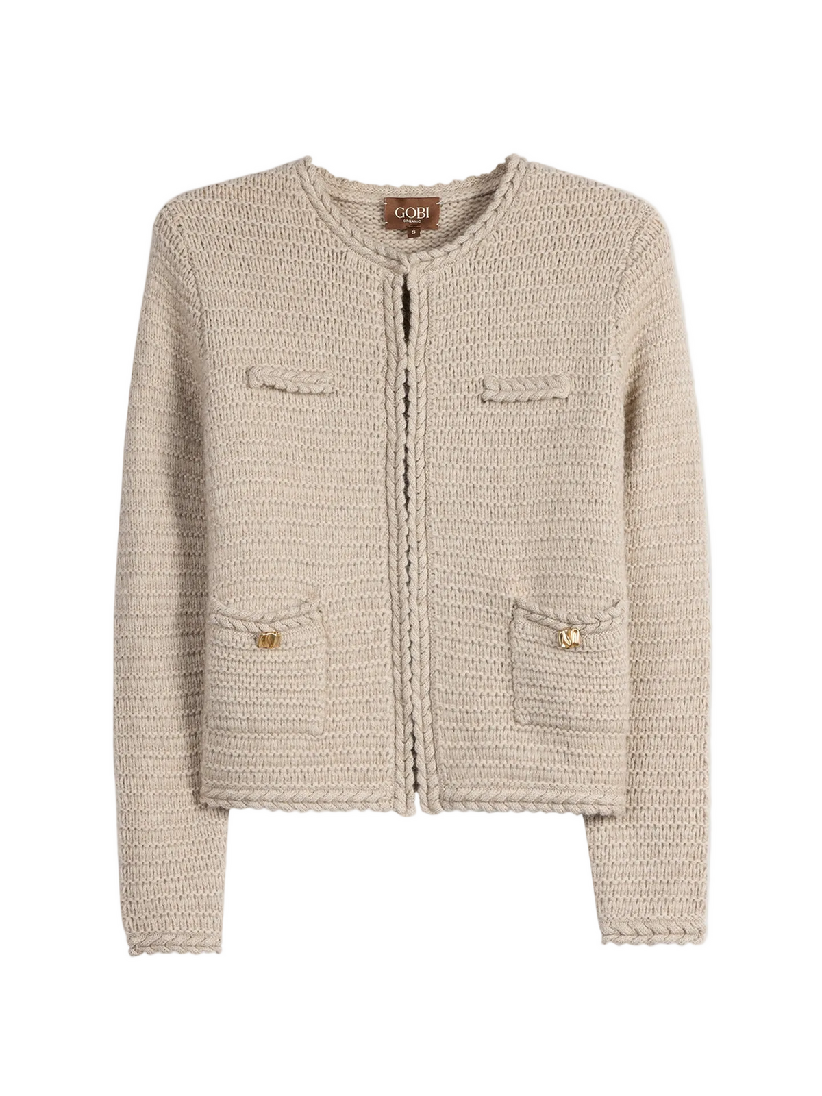 Textured Knit Cashmere Jacket-style Cardigan — Dusty Beige