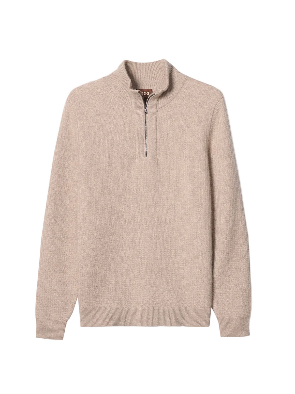 Men's Cashmere Waffle Knit Half-zip Sweater — Dusty Beige