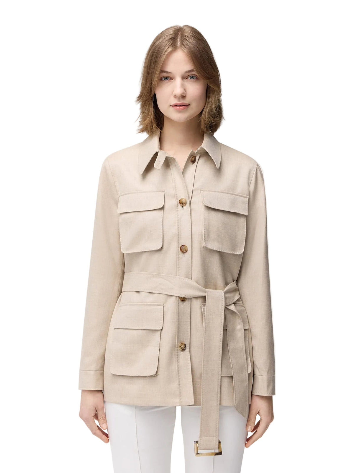 Natural Color Belted Cashmere Safari Jacket — Dusty Beige