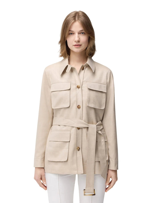 Natural Color Belted Cashmere Safari Jacket — Dusty Beige