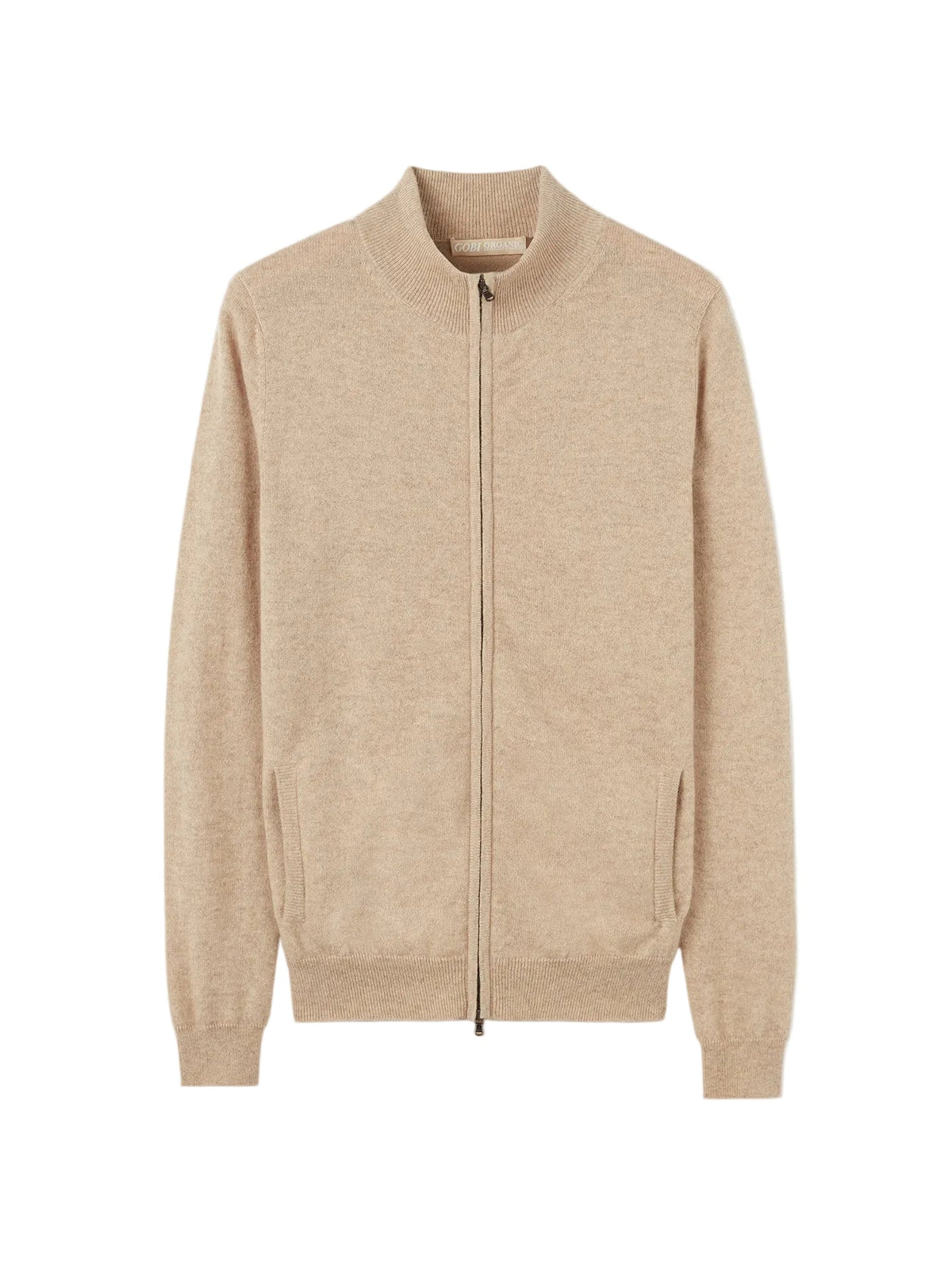 Essential Natural Color Cashmere Full-zip Cardigan — Dusty Beige