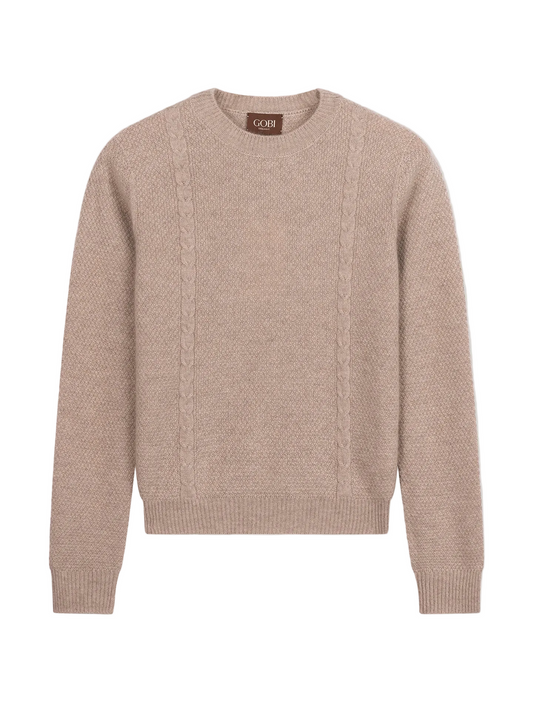 Cropped Crewneck Cashmere Sweater — Dusty Beige
