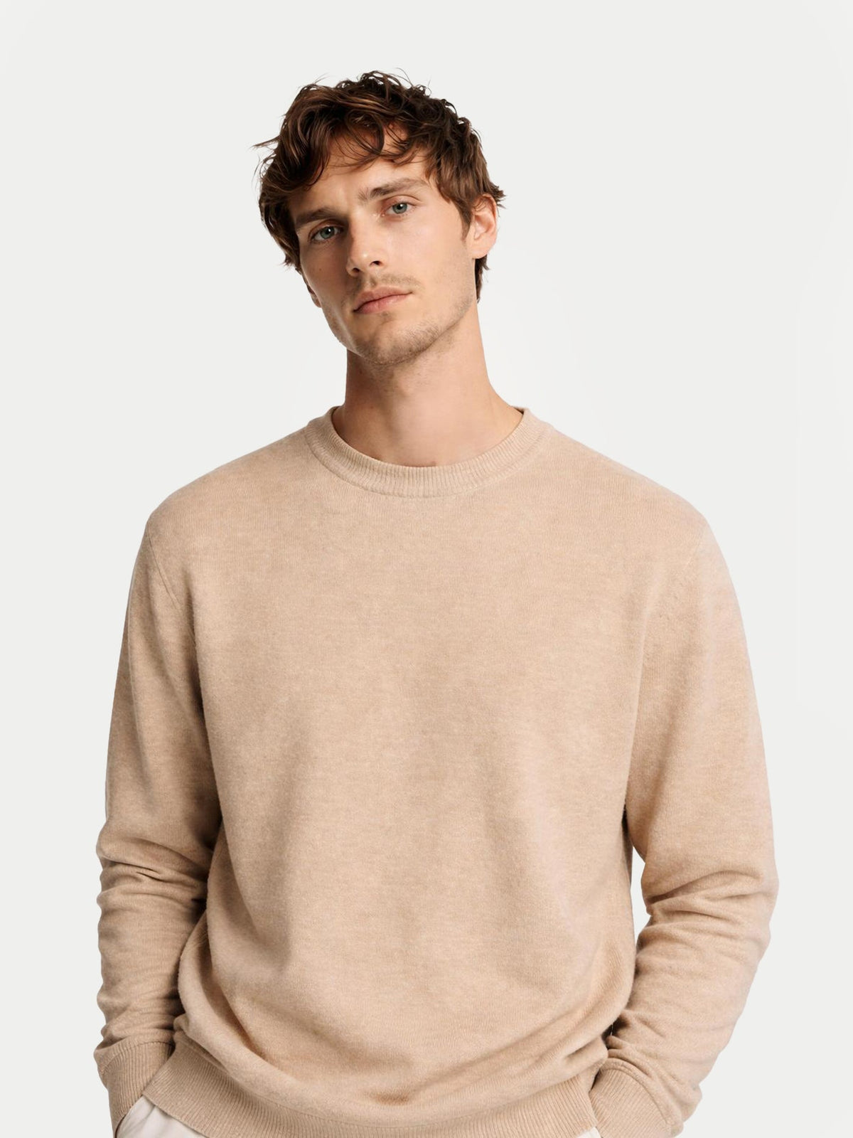 Essential Crewneck Cashmere Sweater — Dusty Beige