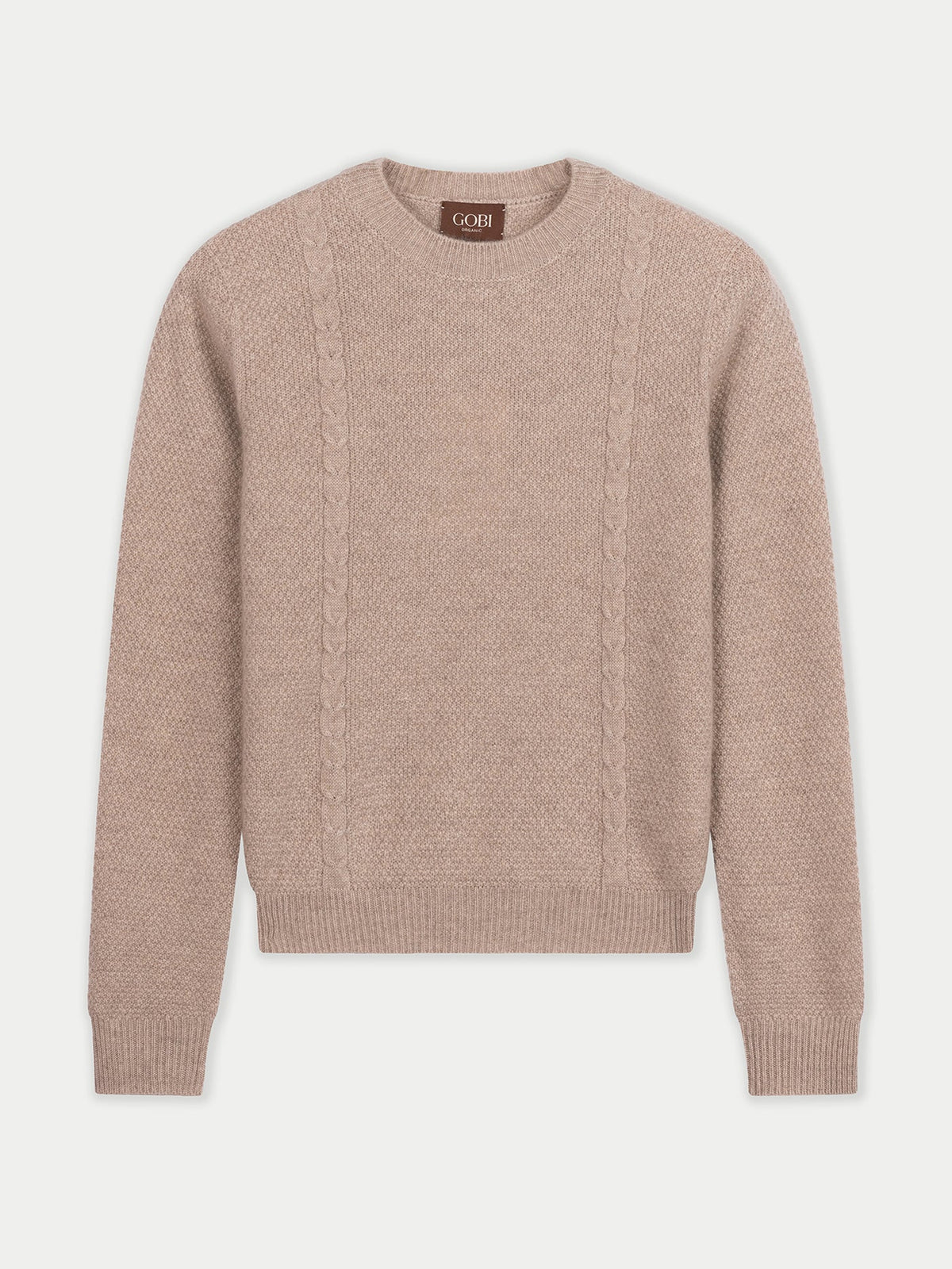 Cropped Crewneck Cashmere Sweater — Dusty Beige