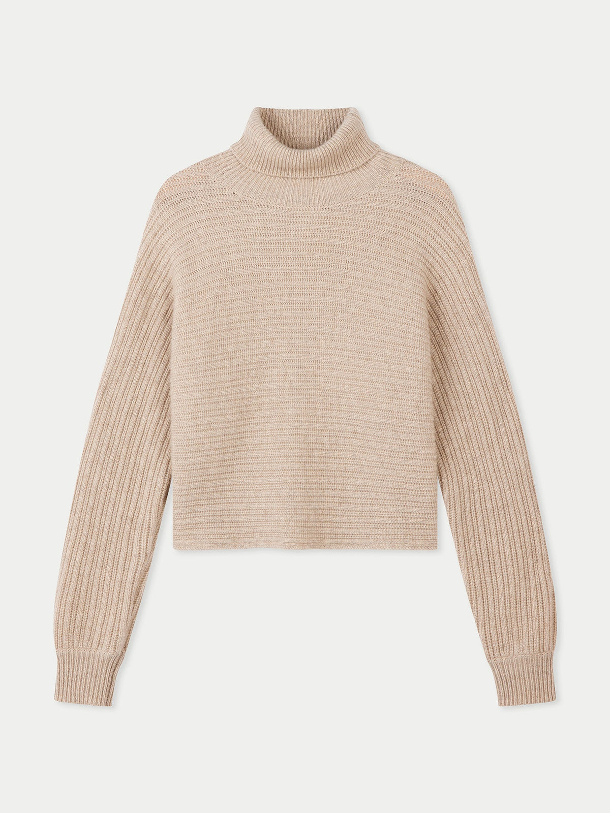 Natural Color Cashmere Cropped T-neck Sweater — Dusty Beige