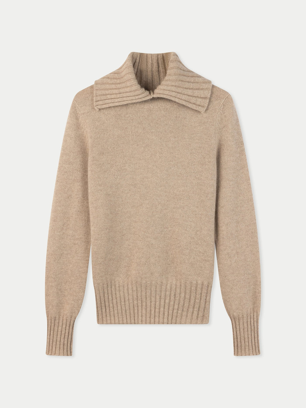 Fold-over Turtleneck Cashmere Sweater — Dusty Beige