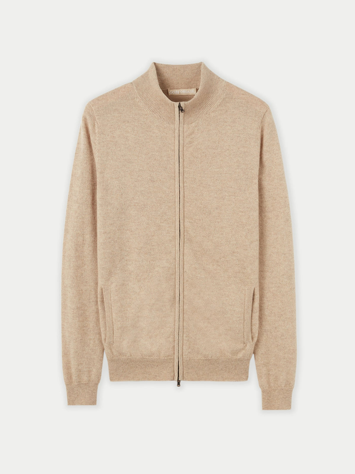 Essential Natural Color Cashmere Full-zip Cardigan — Dusty Beige