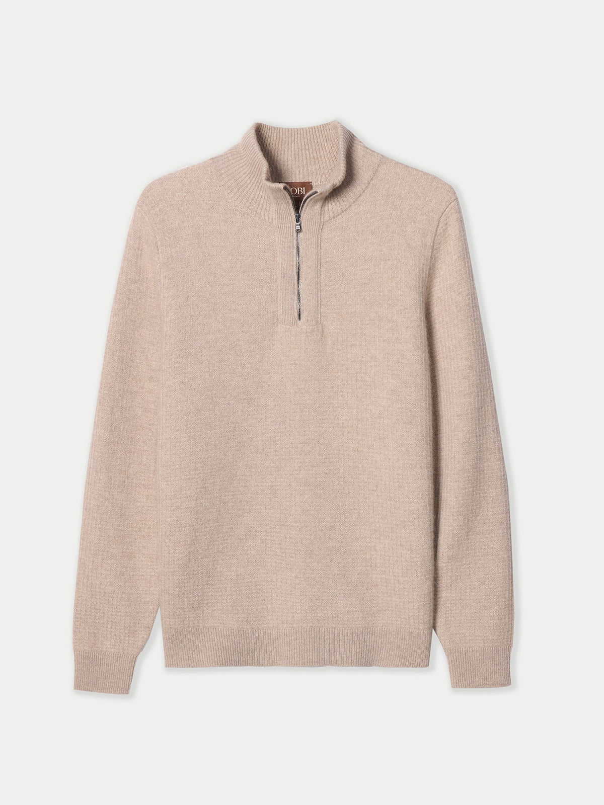 Men's Cashmere Waffle Knit Half-zip Sweater — Dusty Beige