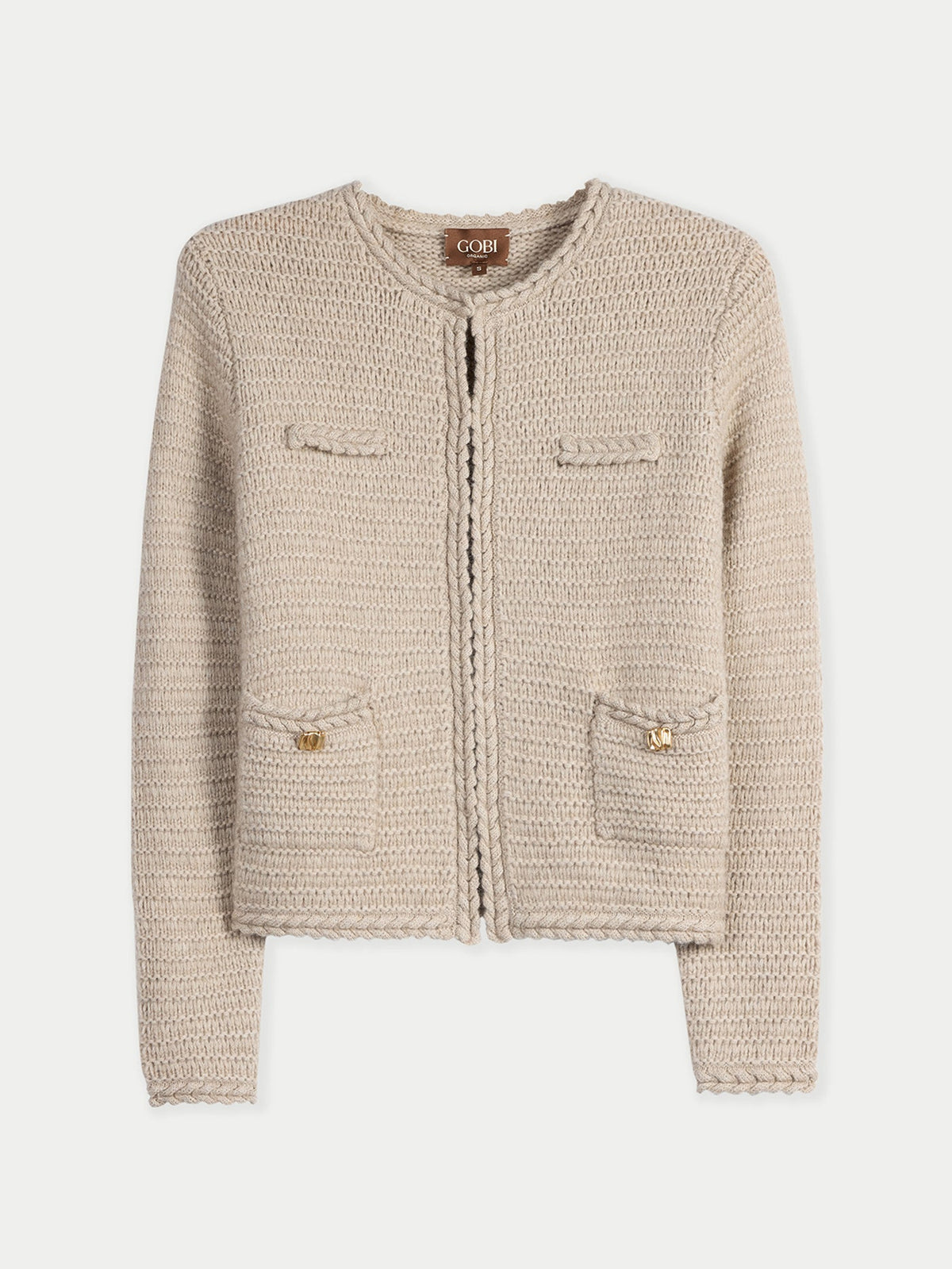 Textured Knit Cashmere Jacket-style Cardigan — Dusty Beige