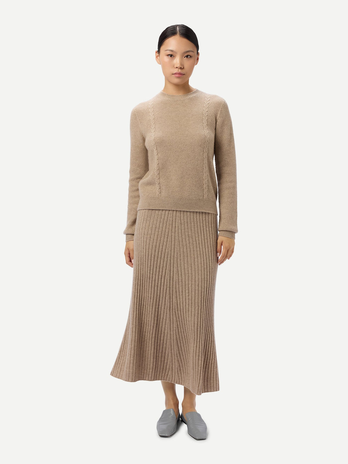 Calf-length Cashmere Skirt — Dusty Beige