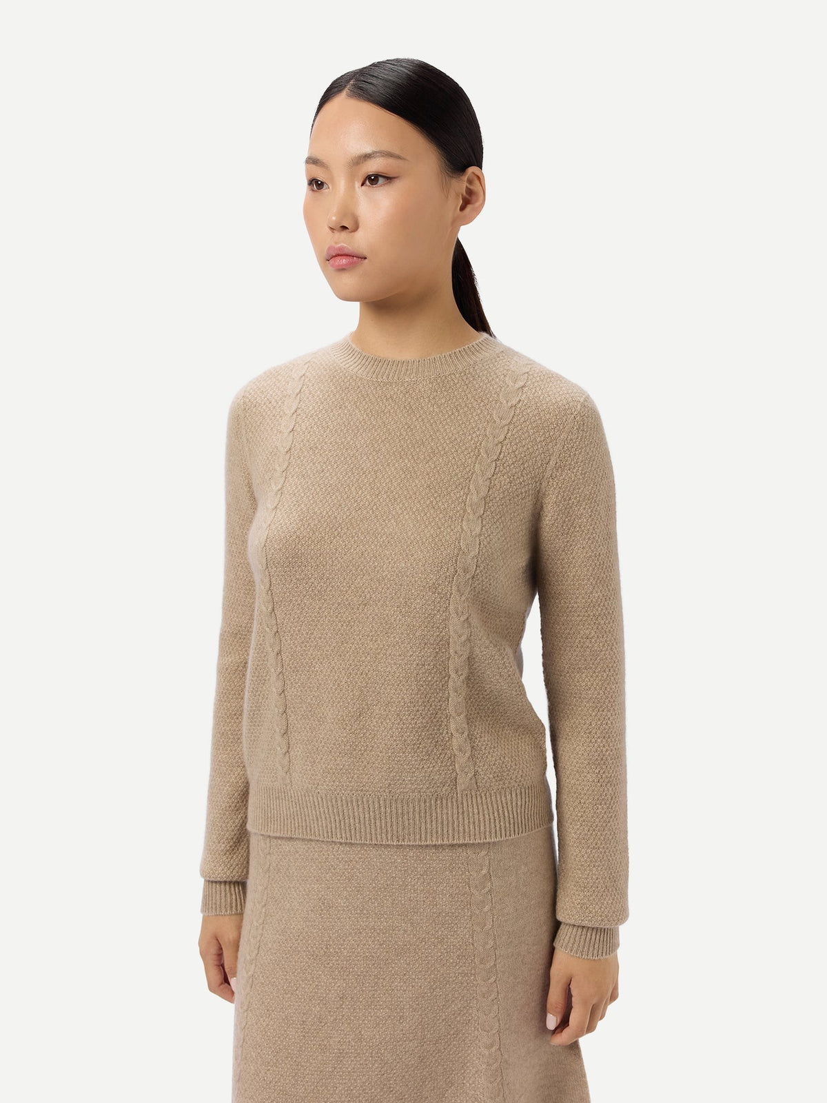 Cropped Crewneck Cashmere Sweater — Dusty Beige