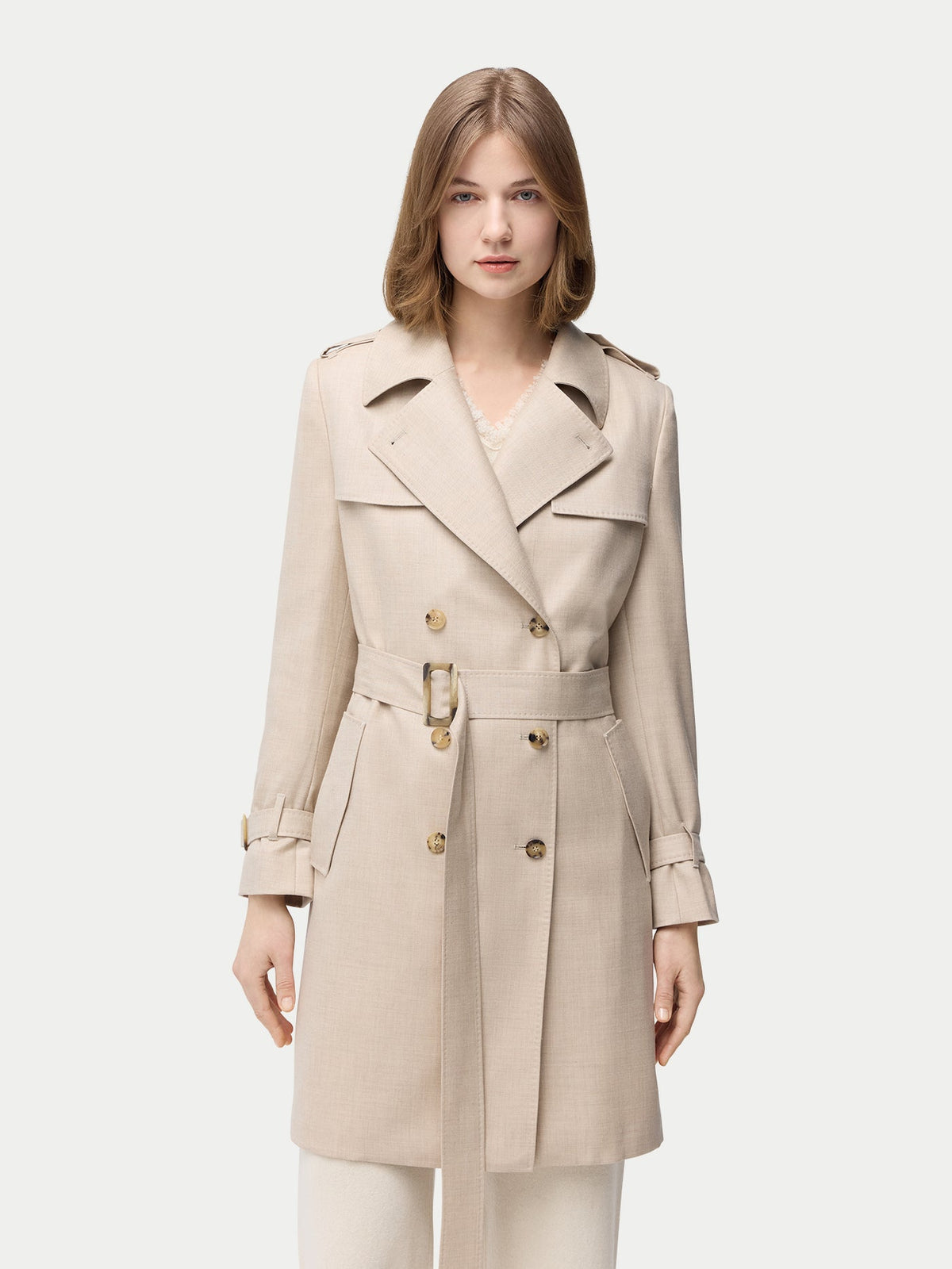 Double Breasted Cashmere Trench Coat — Dusty Beige