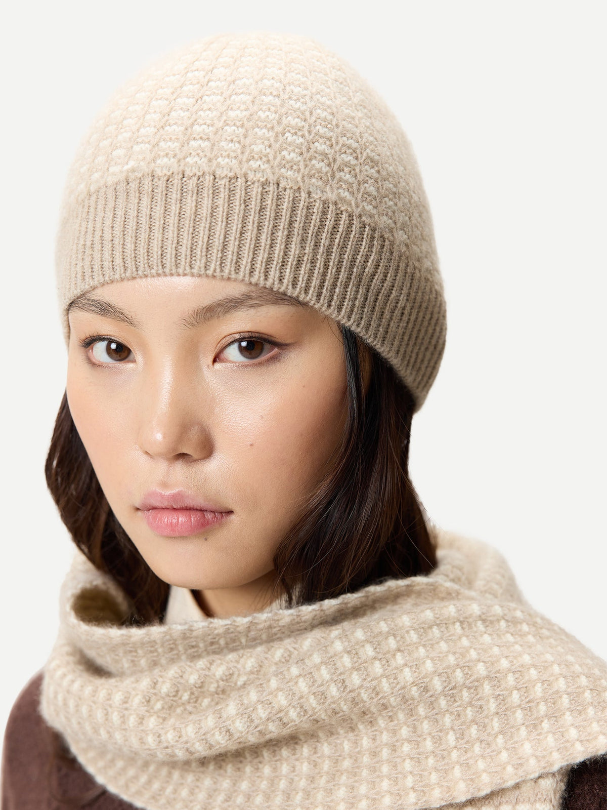 Waffle Knit Cashmere Hat — Dusty Beige