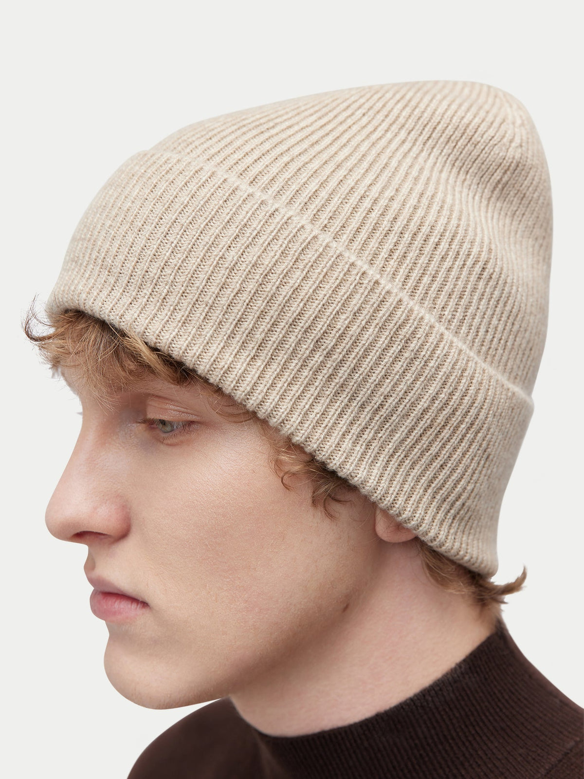 Cashmere Rib Knit Beanie — Dusty Beige