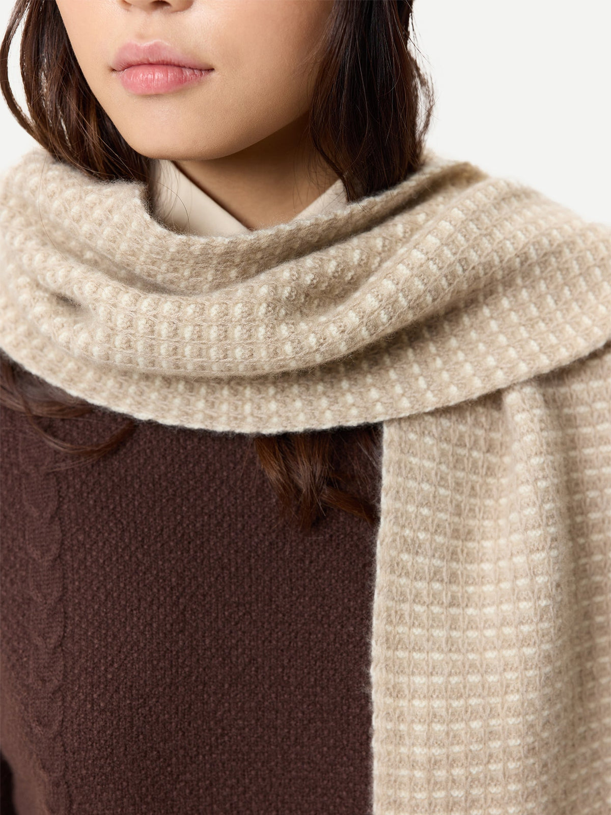 Waffle Knit Cashmere Scarf — Dusty Beige