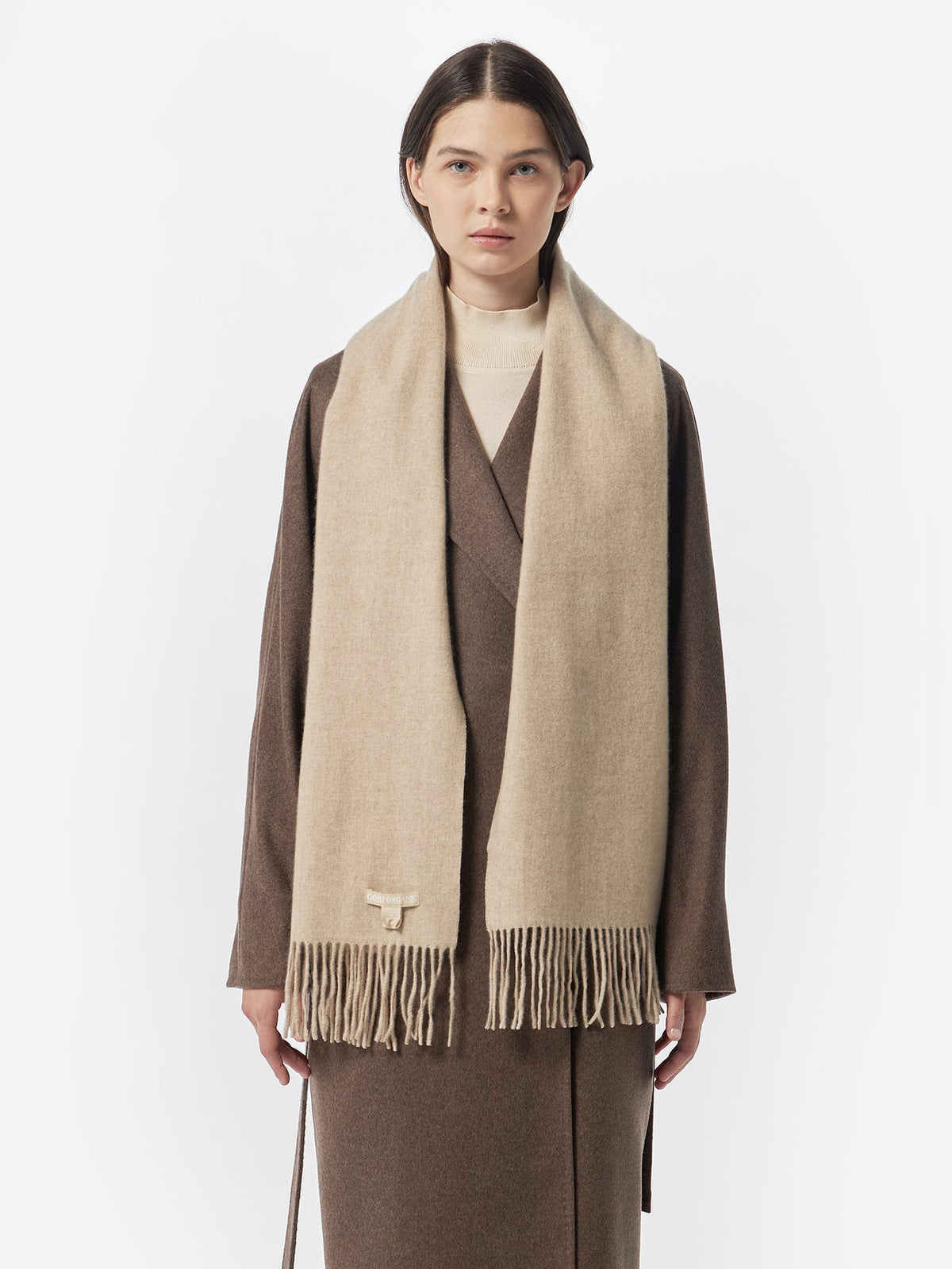 Natural Color Cashmere Fringed Scarf — Dusty Beige