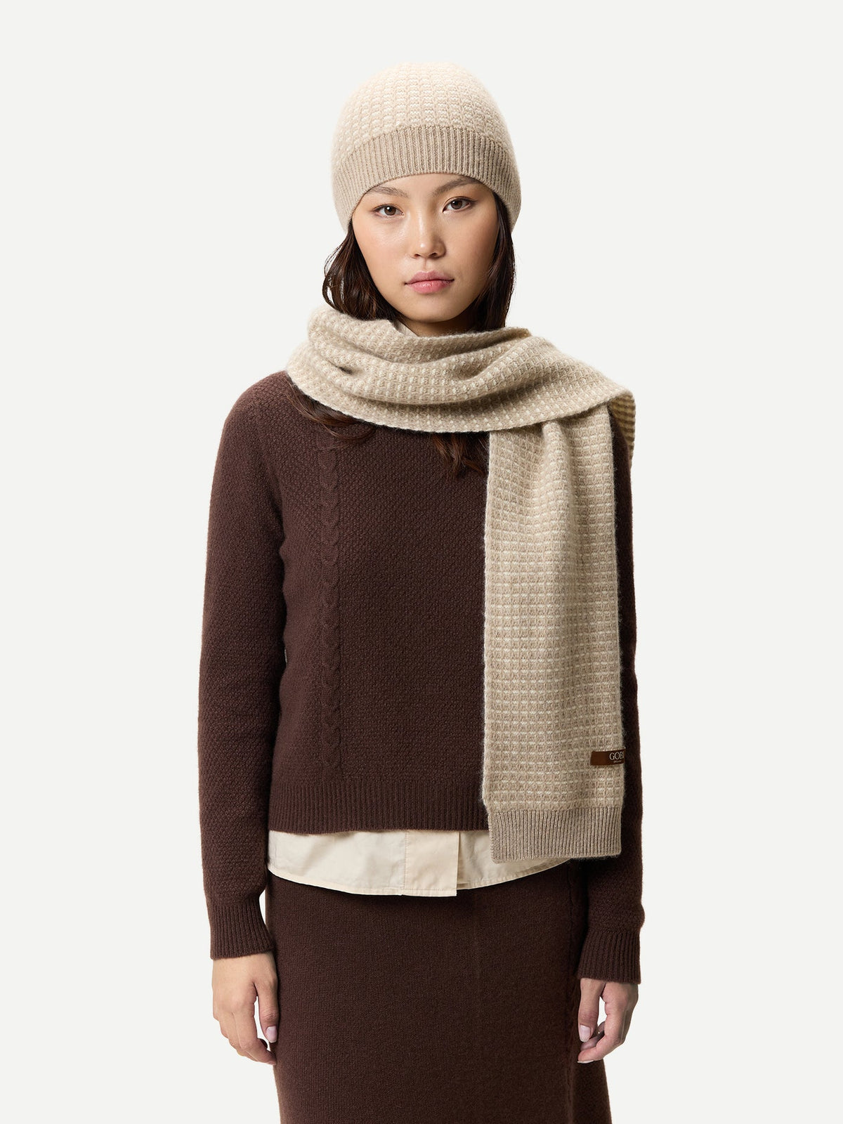 Waffle Knit Cashmere Hat — Dusty Beige